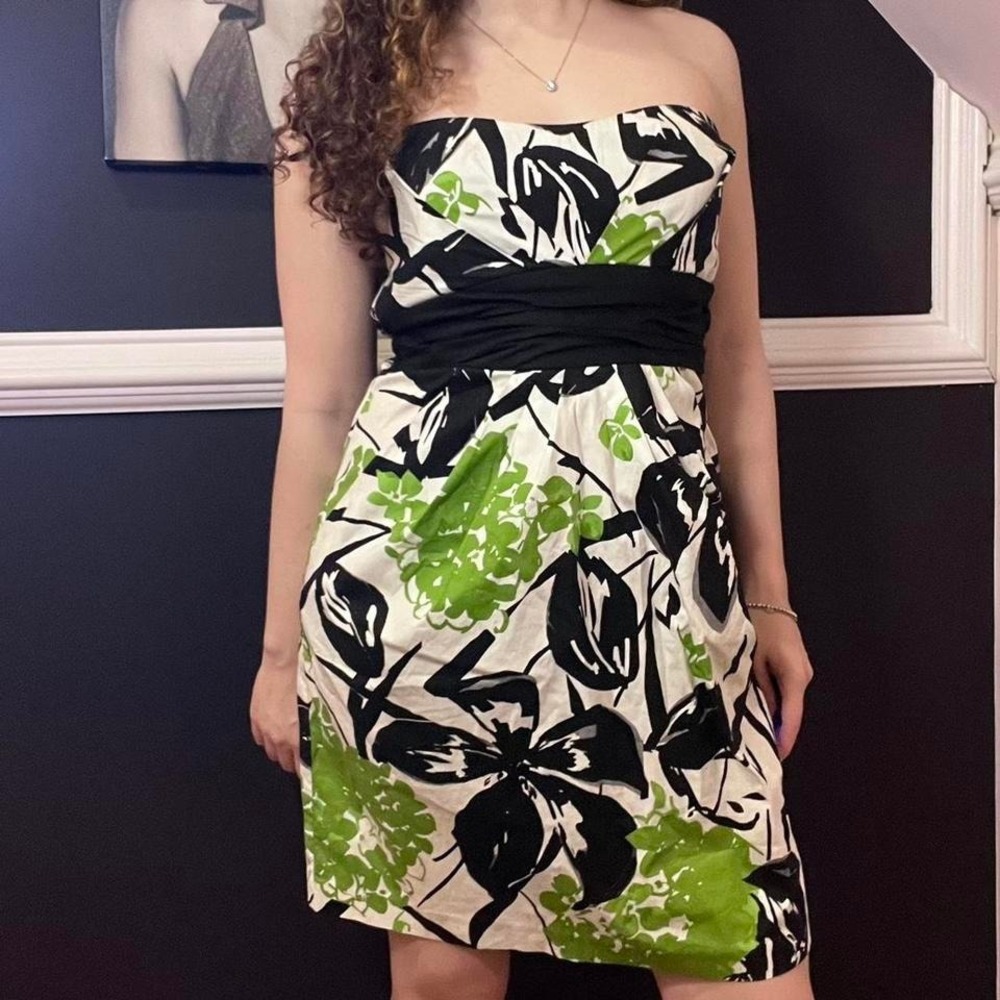 ⭐y2k black and green babydoll floral hawaiian‎ print tie mini dress small